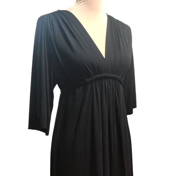 Olian XS Black V-Neck Maternity Dress Empire Tie Waist Knit USA Made Minimalist - Picture 2 of 8